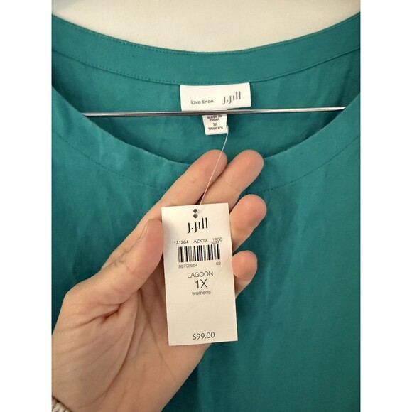 J Jill Women’s 1X Dress Linen Teal Green Sleeveless Pockets Mid Length Dress - Picture 4 of 7
